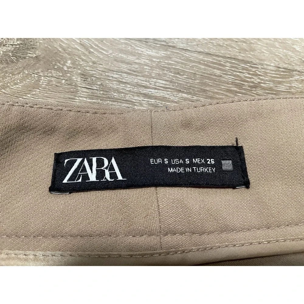Zara High Waisted Wide Leg Dress Pants Womens Sz S Beige Tan Flat Front Career - Picture 3 of 8